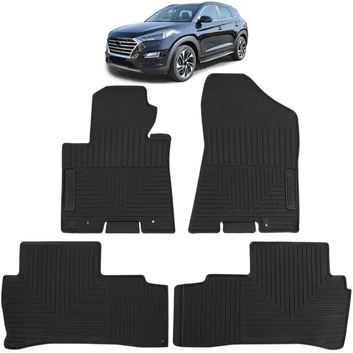 Auto Gummi Fußmatten Schwarz Premium Set für Hyundai Tucson 15-20 - Hochwertiges Set mit 4 Gummi-Fußmatten für Hyundai Tucson 2015-2020. Schützt den Innenraum vor Schmutz und Nässe, ideal für den täglichen Einsatz.
