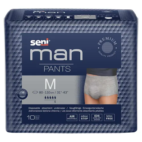 Seni Man Pants Gr. M - Diskreter Schutz für Männer - Inkontinenzeinlagen für leichte bis mittlere Inkontinenz, speziell für Männer entwickelt. Anatomische Passform und Extra Dry System sorgen für Komfort und Trockenheit im Alltag.