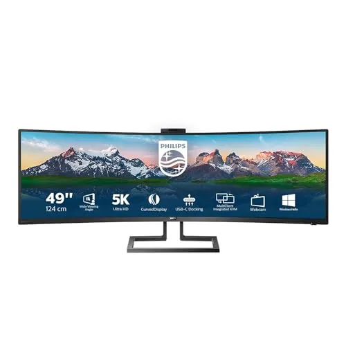 Philips 499P9H - 49 Zoll DQHD Curved USB-C Docking Monitor mit Popup-Webcam, höhenverstellbar und HDR400 für beeindruckende Bildqualität