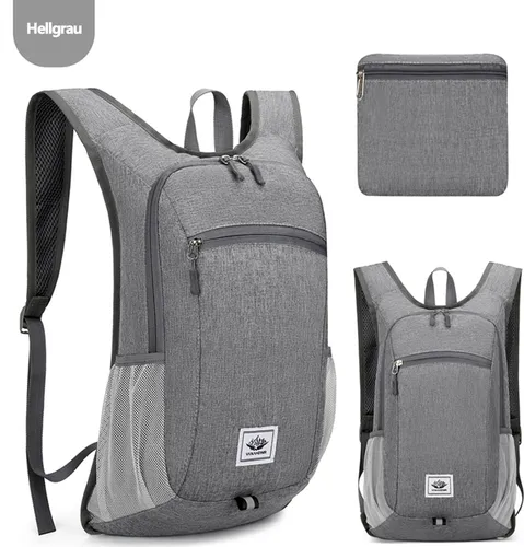 OKWISH Kleiner Rucksack Faltbarer Leichter Wanderrucksack Damen Herren hellgrau