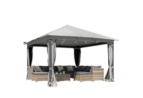 Alu Pavillon INFINITY 3x4m mit LEDs - Wetterfester Pavillon mit UV-Schutz 50+, 100% wasserfestem Dach und integrierter LED-Beleuchtung für stimmungsvolle Abende im Garten.