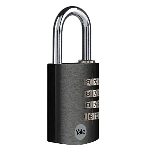 Yale - YE3CB/38/131/1/BK Standardsicherheit 38 mm Aluminium Kombination Vorhängeschloss - Schwarz - Offener Bügel aus gehärtetem Stahl - 4-Ziffern-Kombinationsschloss
