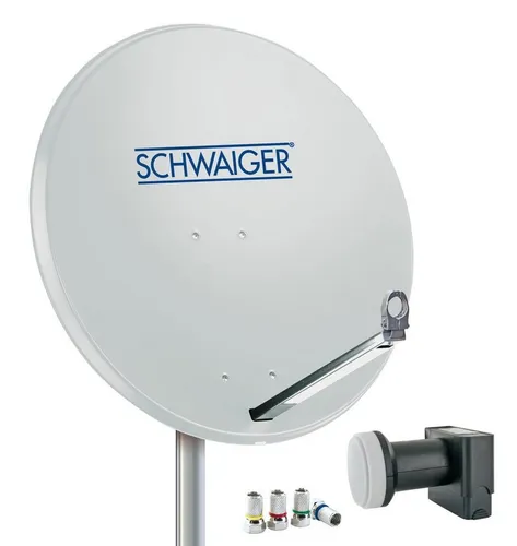 Schwaiger 714531 SAT-Antenne 80 cm mit Quad LNB - SAT-Antenne aus Aluminium für optimalen Empfang aller TV- und Radioprogramme. Ideal für 4-Personen-Sat-Anlagen, inklusive vormontiertem Masthalter und Montagezubehör.