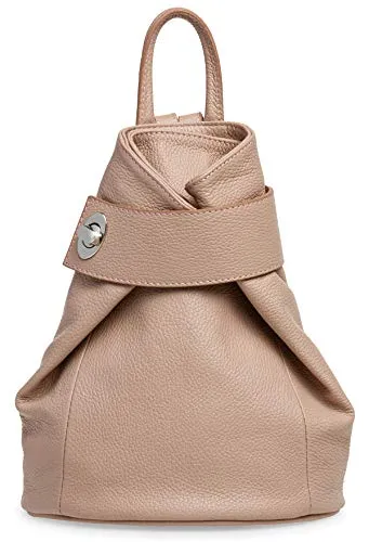 Caspar Kleiner Damen Leder Rucksack Eleganter City Backpack - CLASSIC LINE - Modell No.789 - Made in Italy, Farbe:rosa, Größe:Standard Größe (BxHxT ca. 25x30x11 cm)