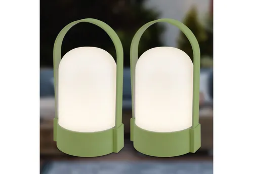 Briloner Asa 2er Set Led Tischlampe Kabellos, Dimmbar, Touch, Usb-c Aufladung, Ip44, Lindgrün, 9x8x15,5 Cm