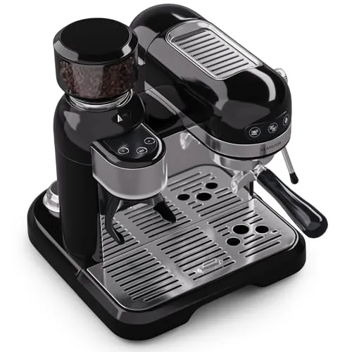 Klarstein Retro Espresso Siebträgermaschine mit Milchaufschäumer - Siebträgermaschine mit 1550W, 20 Bar Druck und 0,5L Milchtank, zaubert perfekte Cappuccinos und Lattes in Barista-Qualität.