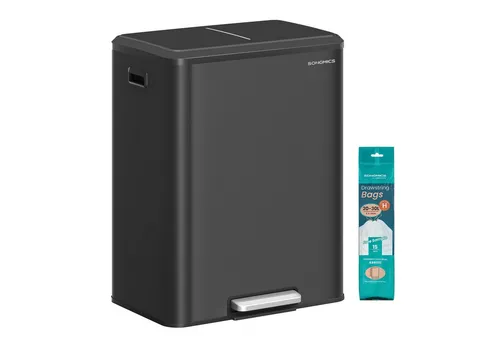 SONGMICS Mülleimer Mülltrennsystem, 2 x 30 L, 2 Fächer, Abfalleimer, Inneneimer, Edelstahl