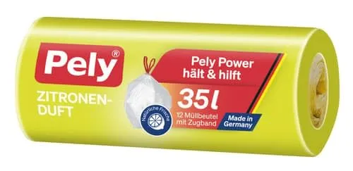 Pely® Zugband-Beutel Zitrone-Duft, 35 Liter, 12 Stück (12 piece)