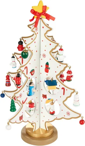 BRUBAKER Weihnachtsfigur Mini Weihnachtsbaum aus Holz - Kleiner Tannenbaum zum Dekorieren (Set, 1 St., Weihnachtsdekoration für Tisch und Fensterbank), Christbaum Tischdeko für Weihnachten inkl. Baumschmuck