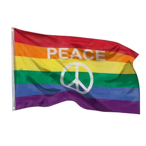 PHENO FLAGS Peace Flagge 90x150cm - wetterbeständige Pride Fahne mit Messingösen, 100% Polyester, robuste Doppelnaht & in lebendigen Farben - ideal für Flaggen-Liebhaber
