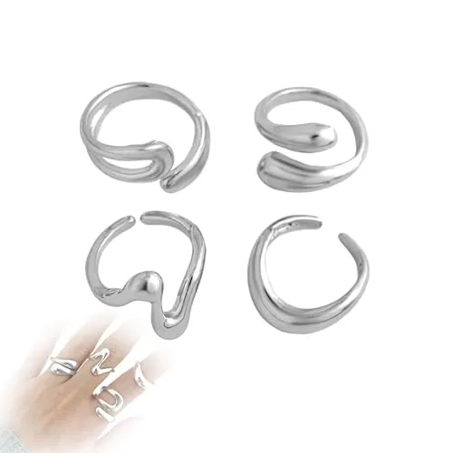 Stück Ringe Silber,Edelstahlringe Damen Modischer,Ring Verstellbar Fingerring,Irregulär Silber Ringe set,Ring Schmuck Stackable,Schicke Elegantes Silberring,für Hip Hop Vintage Punk des Damenring 4