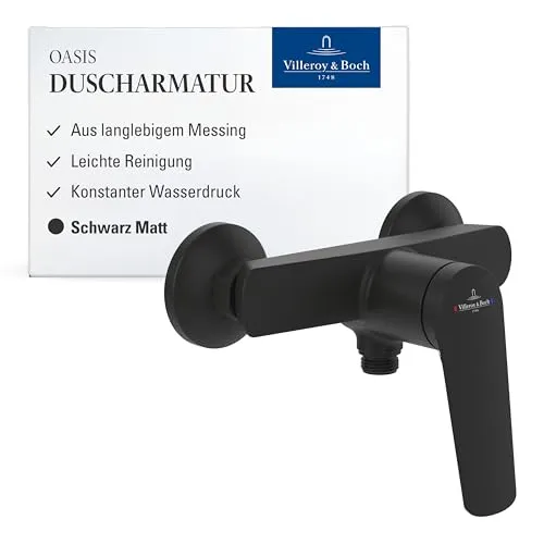 Villeroy & Boch Oasis Duscharmatur - Wassersparende Einhebel-Mischbatterie in Matt Black - Duscharmaturen: Mit AirPlus-Technologie für angenehme Strahlstärke und Wassersparen. Der Rückflussverhinderer sorgt für maximale Hygiene und Komfort beim Duschen.