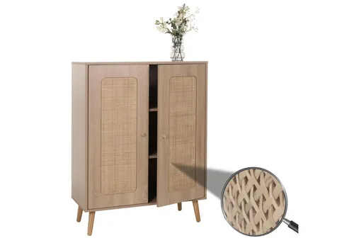 MCW Highboard aus Holz mit Kubu Rattan, 80x106x41 cm