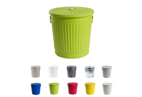 Jinfa Mülleimer Kinderzimmer – Kleiner Metalleimer mit Deckel in Grün - Aschesauger – Hochwertiger 7 Liter Blechmülleimer mit Retrodesign, ideal für Kinderzimmer und vielseitig einsetzbar.