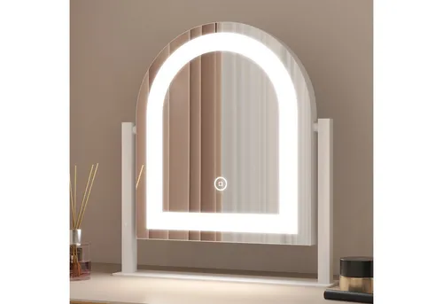 WDWRITTI Schminkspiegel mit beleuchtung Rund Bogen LED Kosmetikspiegel (Tischspiegel, 3Lichtmodi+Dimmbar+Memory), 360°Drehbar, mit Netzadapter