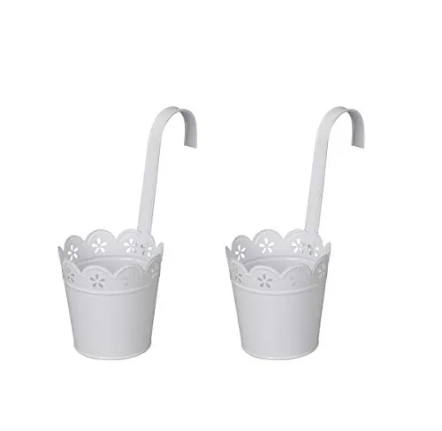LB H&F Set 2 x Hängetopf Blumentopf zum einhängen Balkontopf Pflanztopf Balkon weiss Metall P NEO (2)