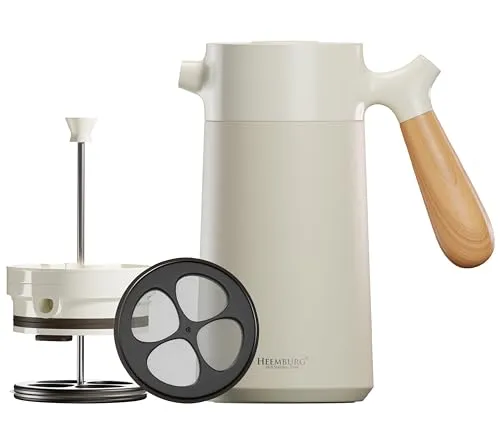 HEEMBURG French Coffee Press 1L – Hochwertige Edelstahl-Thermoskanne mit Extra-Filter