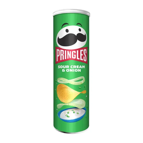 Pringles Sour Cream Onion Chips 165g - Knusprige Chips mit dem unwiderstehlichen Geschmack von Sauerrahm und Zwiebeln. Ideal für den Snack zwischendurch – perfekt für gesellige Abende und Filmabende!