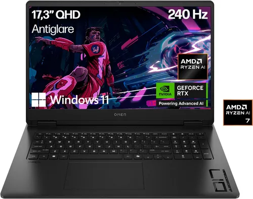HP OMEN 17-db Gaming-Notebook - Gaming-Laptop mit 17,3 Zoll QHD-Display, AMD Ryzen 7 und GeForce RTX 5060 für flüssiges Gaming und beeindruckende Grafikleistung.