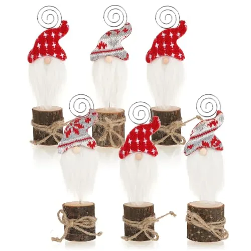 com-four® 6x Kartenhalter Wichtel - Klammern für Menükarten, Namensschilder, Platzkarten und Fotos - weihnachtlicher Tisch- und Grußkartenhalter aus Holz (6 Stück - Wichtel)