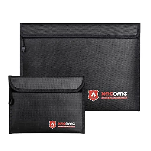 Feuerfeste Tasche Dokumententasche - 2er Pack sichere verbesserte Reißverschlusstaschen, Feuer- und wasserbeständige Aufbewahrungstasche für Dokumente Passport Bankdatei Geld Wertsachen