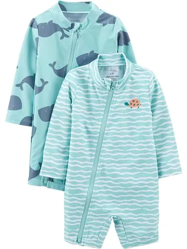 Simple Joys by Carter's Baby Jungen Assorted Rashguard-Set Badeanzug, Schildkröte/Wal, 3 Jahre (2er Pack)