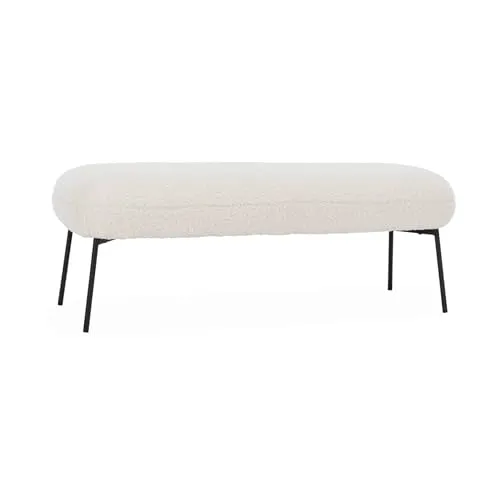 Bank mit Teddy Bouclé-Bezug - Aufbewahrungsbank mit kuschelig weichem Teddy Bouclé-Bezug und stabilen schwarzen Metallbeinen, ideal für den Eingangsbereich oder als stilvolle Ergänzung am Fußende des Bettes.