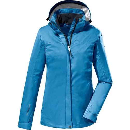 killtec Damen Funktionsjacke KOS 133 WMN JCKT - Funktionsjacke in hell ocean mit 10.000 mm Wassersäule und abzippbarer Kapuze, ideal für Outdoor-Aktivitäten und umweltfreundlich dank PFC-freiem Material.