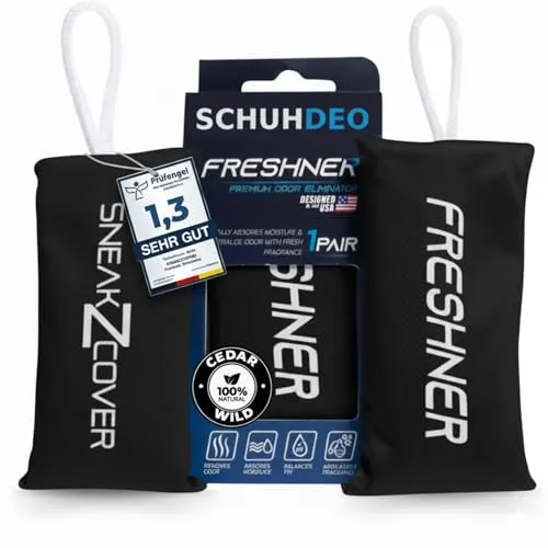 Freshner Schuhdeo gegen Fußgeruch und Schweißfüße | Geruchsentferner und hinterlässt einen frischen Duft | Für Arbeitsschuhe, Sport-Schuhe und Sneaker (Schwarz - Cedar Wild)