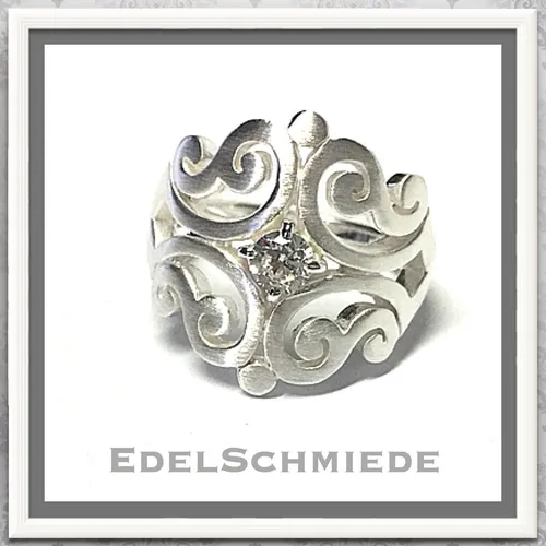 Fingerring 925 Echt Silber Zirkonia breit Ringgröße 54 Edelschmiede moderner