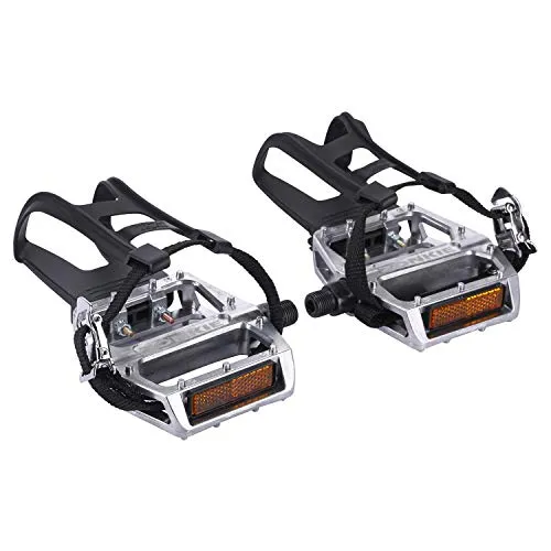 Pedale Fahrrad, Fahrrad Pedal mit Toe Clip/Strap, Plattform Mountainbike/MTB/Flat Pedale mit hochwertigen Industrie-Kugellagern und Top Grip, Trekking Pedale Fahrrad, 9/16 Inch