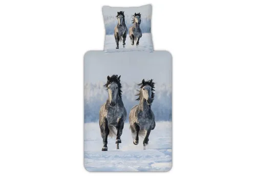 ESPiCO Kinderbettwäsche Schneepferde, Flanell, 2 teilig - Bettwäsche-Sets mit traumhaftem Pferdemotiv, aus 100% Baumwolle in kuscheliger Flanell-Qualität für warmen und komfortablen Schlaf in kalten Winternächten.