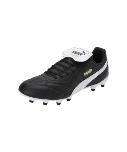 PUMA Unisex King Top FG/AG Soccer Shoe - Schwarz Weiß Gold, 40 EU - Fußballschuhe mit sockenähnlichem Kragen für perfekte Passform und Bewegungsfreiheit, ideal für den Einsatz auf Rasen und Kunstrasen.
