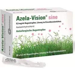 Azela-Vision Sine 0.5mg/ml Augentropfen - 6 ML - Arzneimittel zur Behandlung von allergischen Augenbeschwerden, enthält Azelastinhydrochlorid, wirkt entzündungshemmend und ist für Erwachsene und Kinder ab 4 Jahren geeignet.