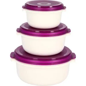 EMSA Micro Family Mikrowellentopf Starter Set 508455 , 1 Starter Set=1x500 ml, 1x1000 ml, 1x1,5 l, Farbe: weiß/brombeer