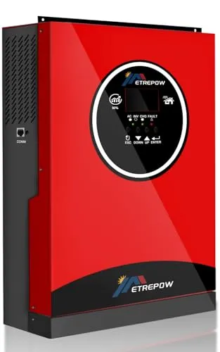 ETREPOW 5500W Hybrid Wechselrichter 48V DC auf 230V AC Reiner Sinus Solar Off Grid Wechselrichter mit 100A MPPT-Solarladeregler Max.PV-Eingang 450V, kann Blei-Säure- oder Lithium-Batterien verwenden