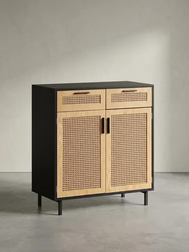 Elegantes Sideboard 80x86,5 cm mit Wiener Geflecht - Kommode in zeitlosem Design mit 4 Türfächern und 2 Schubladen. Ideal für Wohnzimmer oder Küche, bietet viel Stauraum und stilvolle Ablagefläche.
