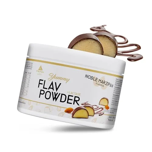PEAK Yummy Flav Powder - 250g Geschmack Noble Marzipan I 50 Portionen I Geschmackspulver zum Süßen fast ohne Kalorien und ohne Zuckerzusatz I mit Inulin und dem Verdauungsenzym Laktase I vegan