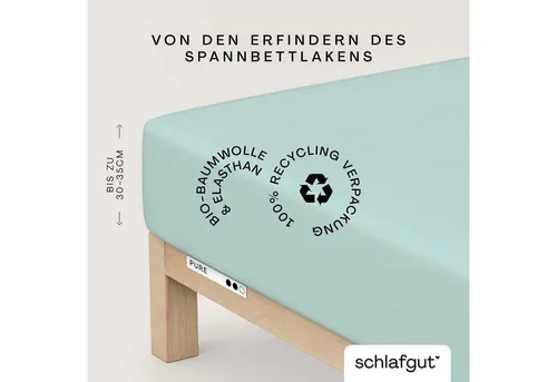 Schlafgut Spannbetttuch Pure in Hellblau - Hochwertiges Spannbettlaken (90-100x190-220 cm) aus 95% Baumwolle, bügelfrei und temperaturregulierend, ideal für Allergiker und pflegeleicht, sorgt für optimalen Schlafkomfort.