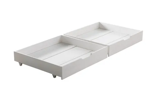 Ticaa Bettschubkasten Set - Praktisches Zusatzbett inkl. Rollrost - Betten - Schubkasten Set aus massivem Kiefernholz, ideal als platzsparendes Zusatzbett für Gäste, in elegantem Weiß.