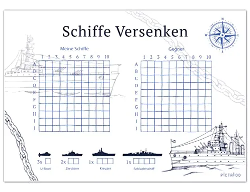 PICTALOO Schiffe Versenken Spielblock Set – 50 Blatt für spannende Flottenmanöver