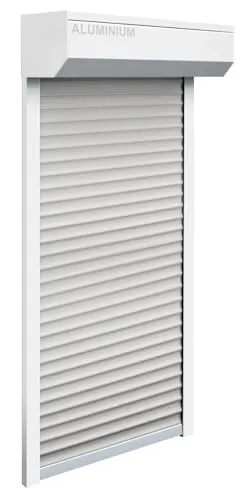 Schellenberg 39070 Vorbaurollladen-Set für Fenster, Rollladensystem Mini, 115 x 140 cm, weiß/grau, Außenrollladen 45° Alu-Vorbaukasten, inkl. Führungsschienen, PVC-Rollladenpanzer