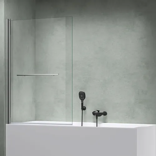 Mai & Mai Badewannenaufsatz Faltwand aus Echtglas - Elegante Duschwand für Badewannen, 140cm hoch, aus 6mm ESG-Sicherheitsglas mit NANO-Beschichtung für einfache Reinigung und 180° Schwenkfunktion.