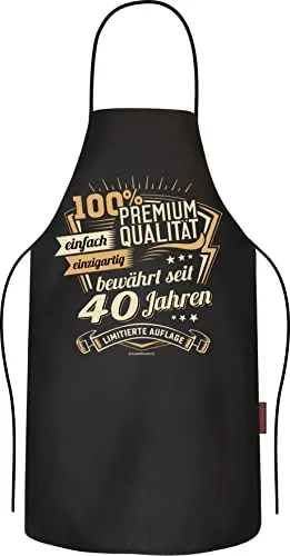 RAHMENLOS Grillschürze Kochschürze Küchenschürze als Geschenk zum 40. Geburtstag aus reiner Baumwolle