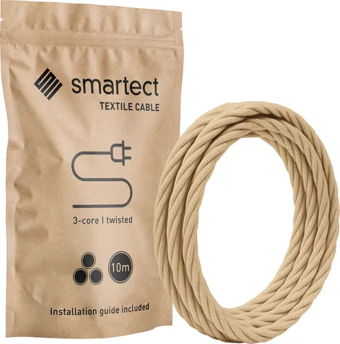 Textilkabel 10 m Hellbraun 3 adrig gedreht Lampenkabel Stoffkabel Stromkabel