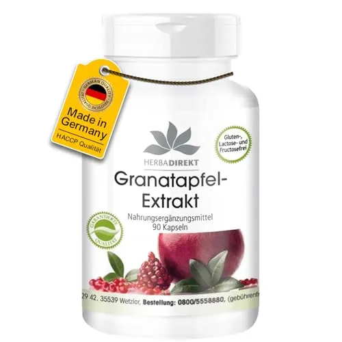 Granatapfel-Extrakt 500mg - 90 Kapseln - hochdosiert - mit 40% Ellagsäuren - vegan | HERBADIREKT by Warnke Vitalstoffe - Deutsche Apothekenqualität