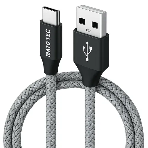 2m Nylon USB-C Kabel Schnellladekabel Datenkabel Handy Huawei Samsung Apple silber