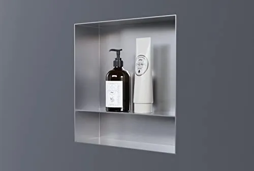 BERNSTEIN Wandnische aus Edelstahl NT303010X randlos mit Ablagefach -30 x 30 x 10 cm Einbauregal, befliesbare Wandnische mit Flexibler Einbau- Ideale Duschablage - Farbe:Edelstahl gebürstet