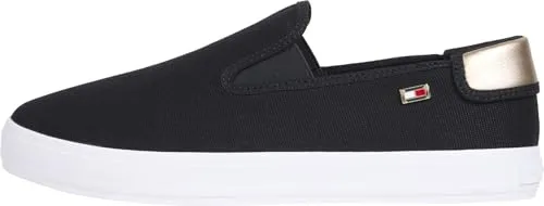 Tommy Hilfiger Damen Vulcanized Sneaker Canvas Slip-On, Schwarz (Black) - Damen-Sneaker aus 60% recycelter Baumwolle, stilvolles Design und optimale Passform für den ganzen Tag, ideal für jeden Anlass.