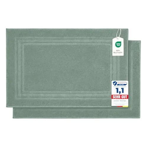 Komfortec 2er Badvorleger aus 100% Baumwolle, 600 GSM, Duschvorleger, Waschbar, Badteppich, Saugfähig, Frottee, 50x70 cm, Hellgrün